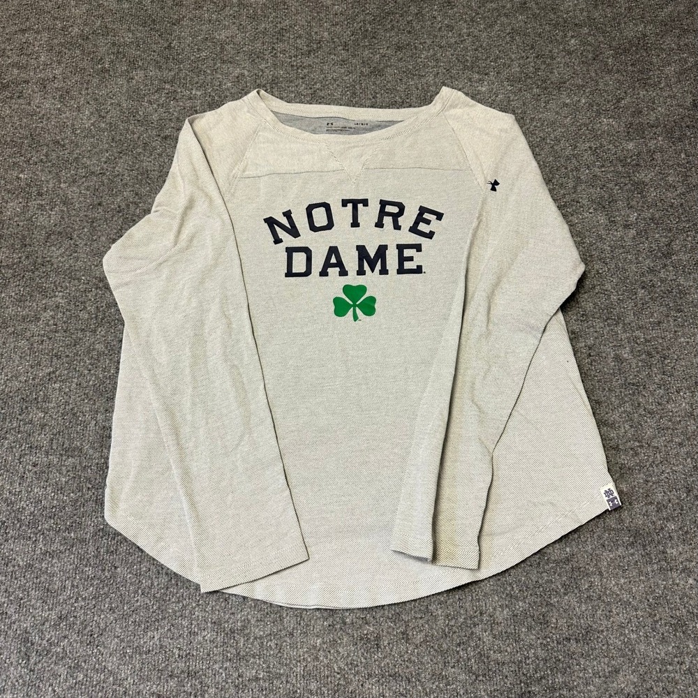 Under Armour Shirt Womens Large Grey Notre Dame Fighting Irish Loose Fit Striped